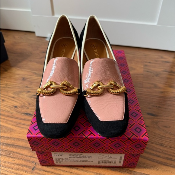 Tory Burch Jessa - 55 mm pump - Pink and Black Loafers with Gold Accent - Picture 1 of 5